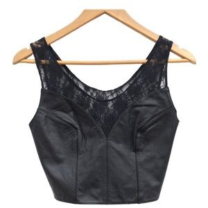 Vintage Chia Women’s Black Leather
Sheer Lace Sleeveless Crop Top Small